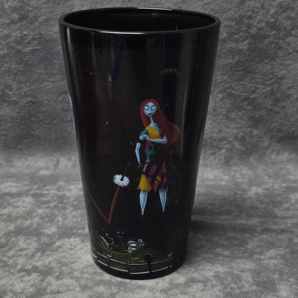 Disney Nightmare Before Christmas Jack & Sally Black Tall Drinking Glass Cup - Picture 3 of 9